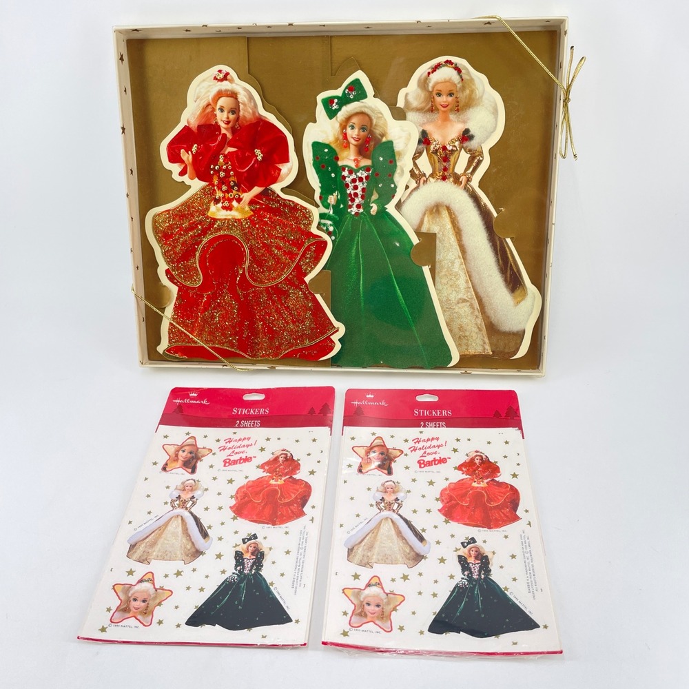 Vintage 1995 Hallmark Holiday Barbie Greeting Cards and Sticker Sheets Set